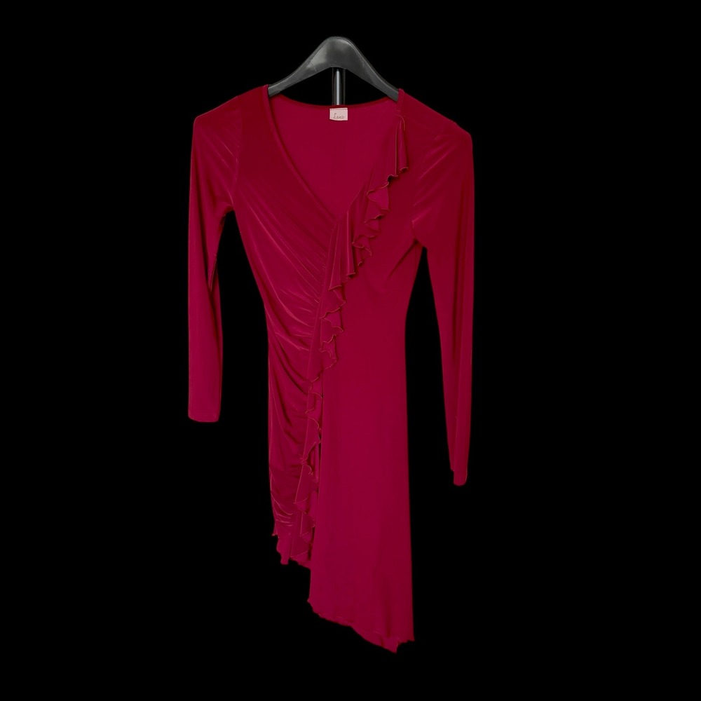 Y2K Lani Red Ruffle Asymmetrical Hem Long Sleeve Bodycon Dress Romantic Red